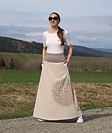 Sukne - Dlhá ľanová béžová sukňa s mandalou - 16519583_