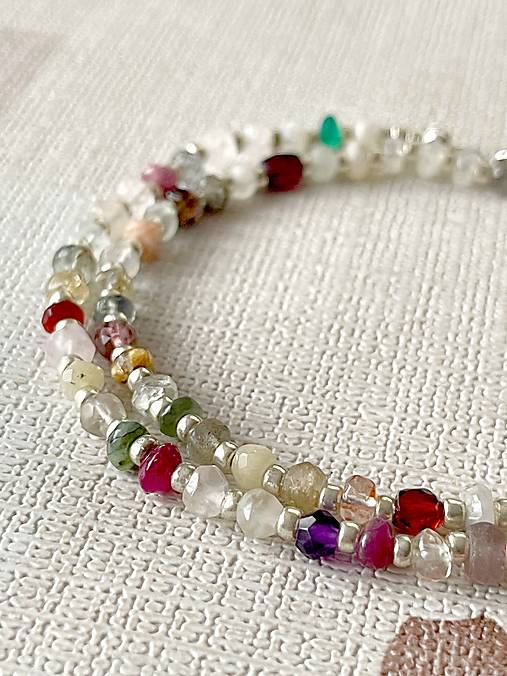 Mix Gemstones Necklace AG925 / Náhrdelník mix minerálov rondelky, AG925 E030