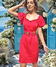 Šaty - Červené šaty s ručne maľovanou šerpou - 16524269_