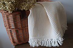 Úžitkový textil - Vaflová deka so strapcami /osuška natural - 16523036_