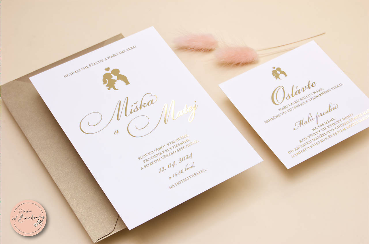 Svadobné oznámenie s metalickým zlátením C#39