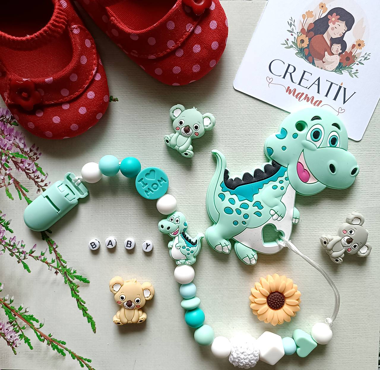 Silikónové hryzátko Dino 2v1