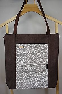 Nákupné tašky - Taška riflová, hnědé tvary - 16526602_