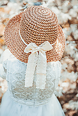 Detské čiapky - Detský slamený klobúk s mašlou z madeiry hnedý - 16525730_