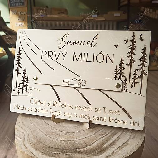 Drevená tabuľa na peniaze "Môj prvý milión"