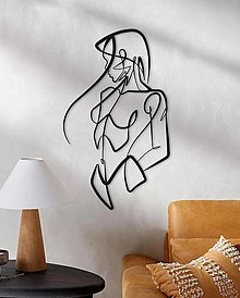 Dekorácie - Drevený obraz na stenu - žena ( Line Girl ) - 16526821_