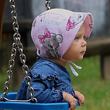Detské čiapky - Letný detský čepček macko na ružovej - 16529330_