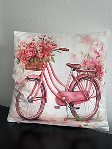 Dekorácie - Obliečka na vankúš,,ružový bicykel,, - 16527829_