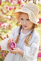 Detské čiapky - Detský slamený klobúk s mašlou z madeiry bledý - 16528012_