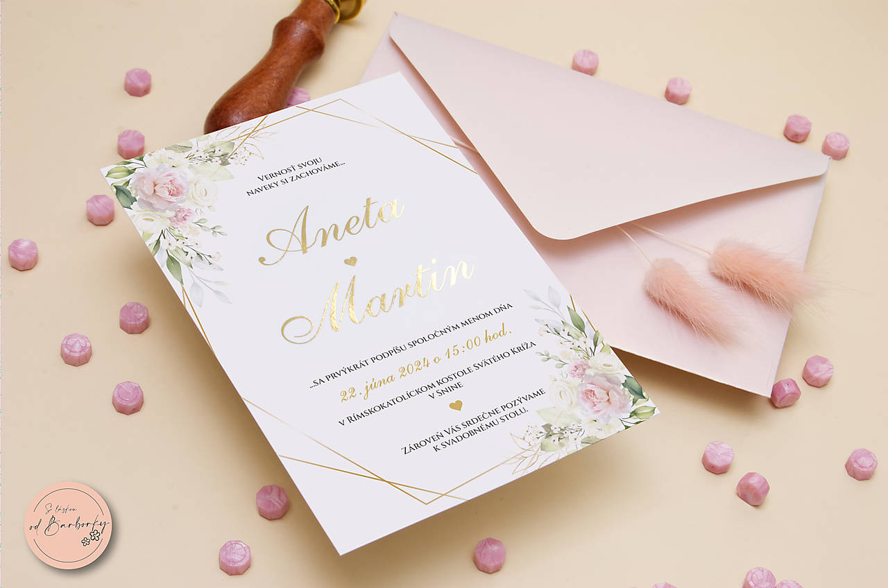 Svadobné oznámenie s metalickým zlátením B#42B