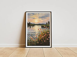 Obrazy - Art Print| Klidná vodná plocha s farebnými kvetmi a stromami - 16530648_