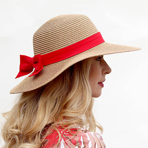 Čiapky, čelenky, klobúky - Polly - hnedý slamený klobúk s výberom stuhy - 16532681_