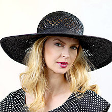 Čiapky, čelenky, klobúky - Adeline - slamený klobúk, čierny - 16532464_
