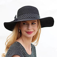 Čiapky, čelenky, klobúky - Polly - čierny slamený klobúk s výberom stuhy - 16532642_