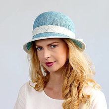 Čiapky, čelenky, klobúky - Effi- letný cloche klobúk, azúrovo modrý - 16532720_