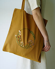 Nákupné tašky - Vyšívaná plátená taška s kvetinami - 16533863_