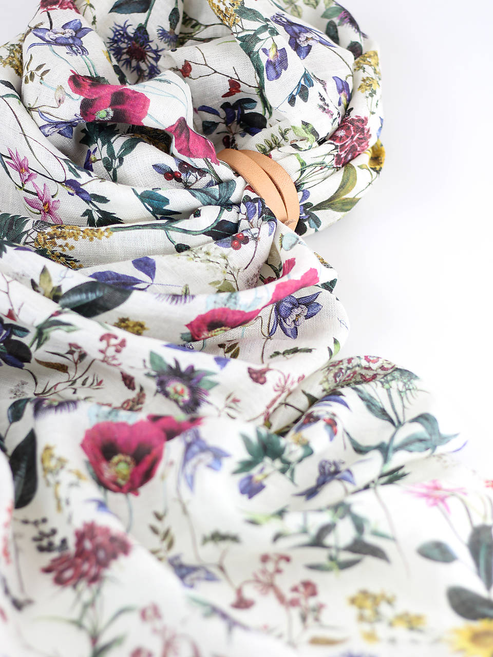 Veľká dámska šatka z exkluzívneho premium kvetinového 100% ľanu "Bohogarden"