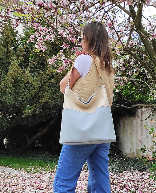 Kabelky - Mia maxi bag šedá s krémovou - 16535431_