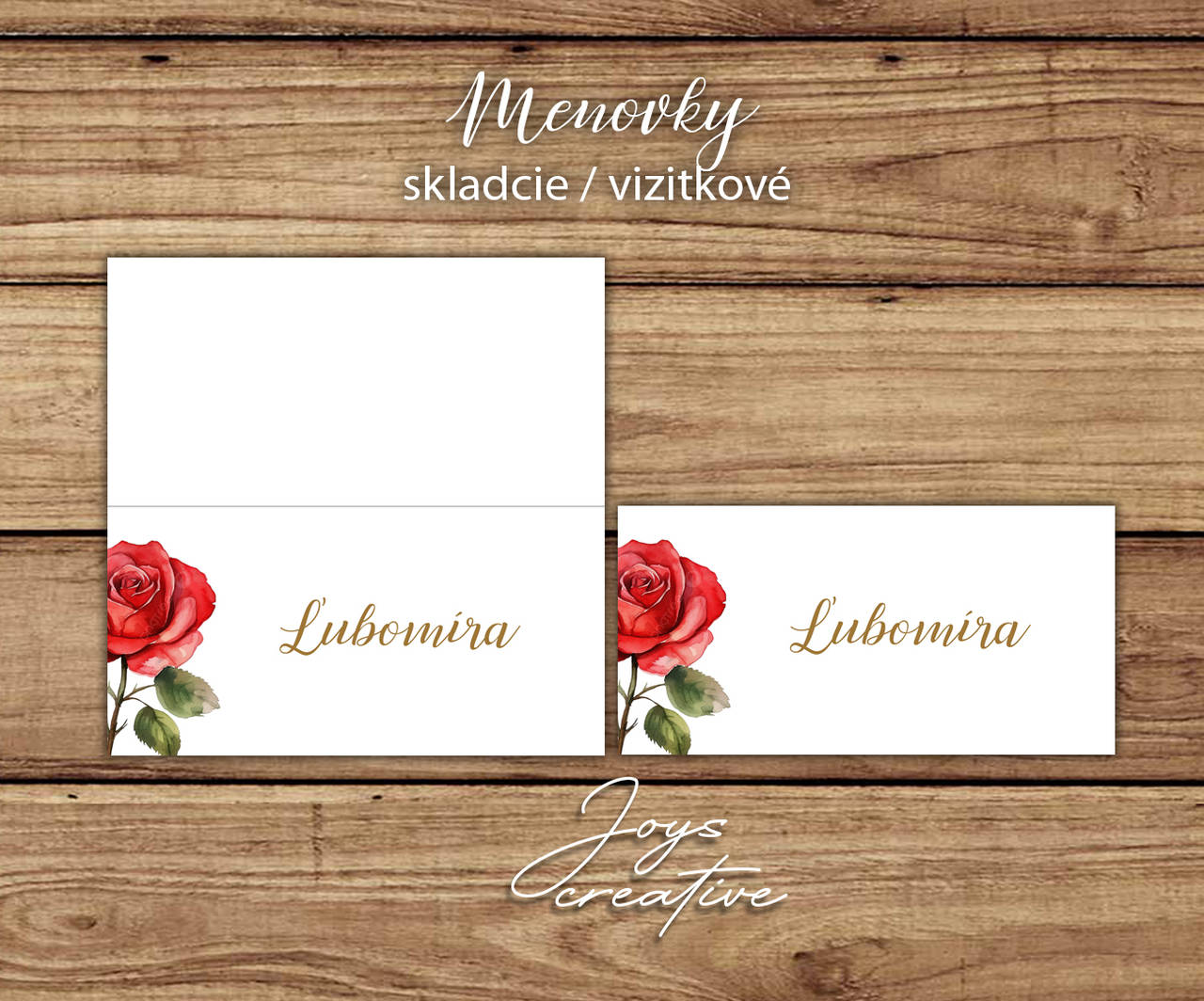 Svadobné menovky s červenou ružou A01