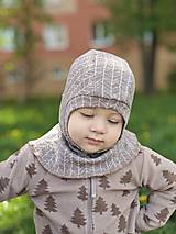 Detské čiapky - Kukla obojstranná 100% merino hrubá 2 vrstvy piesková vzor - 16534270_