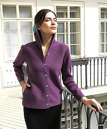 Svetre a kardigány - BLUEBERRY- fialový kabátek s kapucí - 16535508_