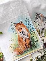 Úžitkový textil - Maľované ľanové utierky, vlk a líška - 16536528_