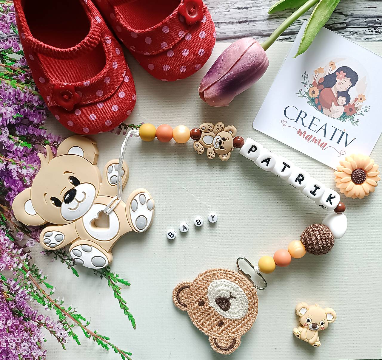 Silikónové hryzátko macko 2v1