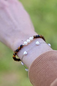 Náramky - Minimalistické náramky - riečne perly, tigrie oko - 16537817_
