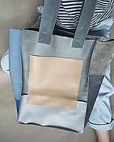 Veľké tašky - MODRÁ HMLA kožená shopper kabelka - 16537038_