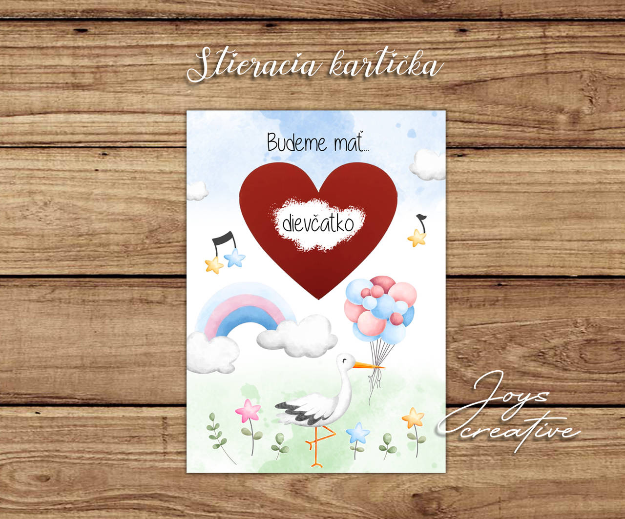 Stieracia kartička Oznámenie o pohlaví bábätka s bocianom