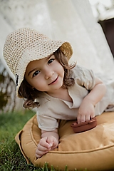 Detské čiapky - Slamený klobúk bledý s menom - 16537503_