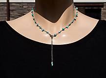 Náhrdelníky - Surový tyrkys, retiazkový obojstranný náhrdelník, oceľ 316 L - 16537192_