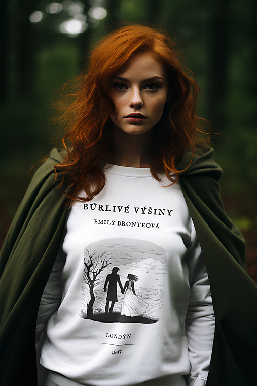 Mikiny - Literárna mikina Búrlivé Výšiny / Emily Bronte - Biela - 16538331_