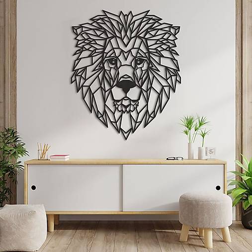 Dekorácie - Drevený obraz Lev - "Geometric Lion" (60х50 cm) - 16538631_