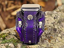 Náramky - Kožený remienok pre apple hodinky fialový s lebkami, gothický apple remienok - 16542321_