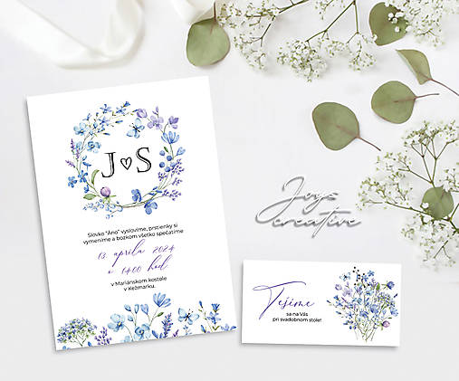 Svadobné oznámenie s fialovými lúčnymi kvetmi, pozvánky zdarma A07