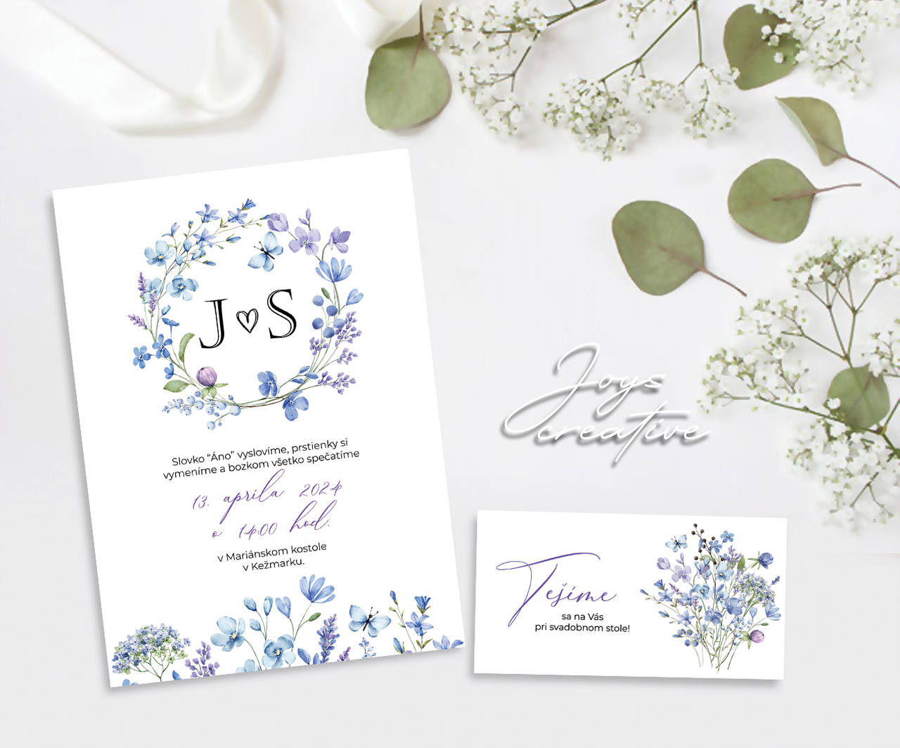 Svadobné oznámenie s fialovými lúčnymi kvetmi, A07