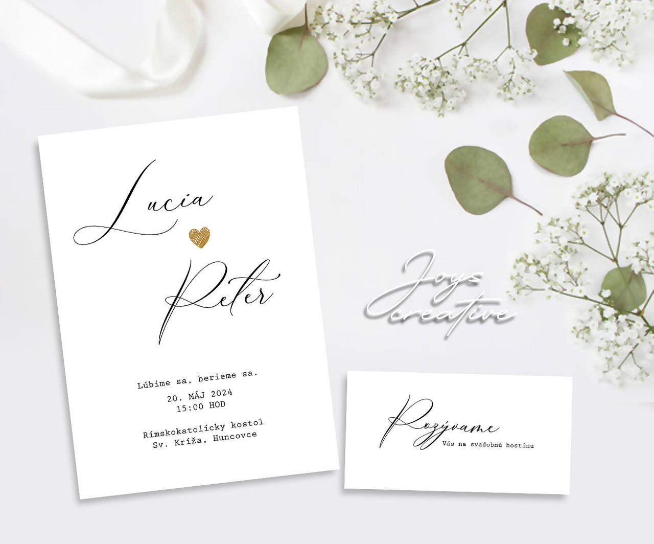 Minimalistické svadobné oznámenie so srdiečkom A08