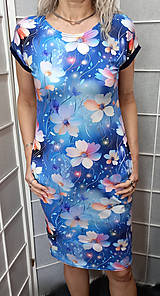 Šaty - Šaty s kapsami - květy na modré S - XXXL - 16544186_