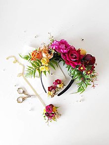Čiapky, čelenky, klobúky - Frida kvetinový set "letná záhrada" - 16545321_
