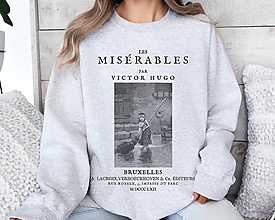 Mikiny - Literárna mikina Bedári / Les Miserables, Victor Hugo - Bledošedý melír - 16543862_