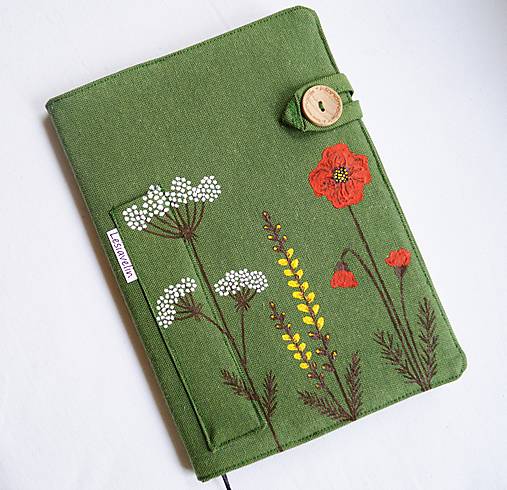  - Zápisník A5 - Kvety na zelenej (ručne maľovaný) - 16547354_