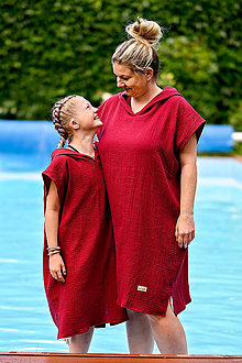 Úžitkový textil - Detské plážové pončo (Vínové 11-13 rokov) - 16546130_