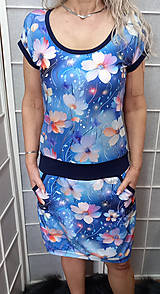 Šaty - Šaty - květy na modré XS - XXXL - 16547062_