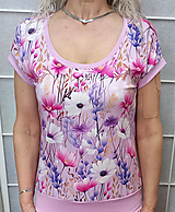 Topy, tričká, tielka - Tričko - květy na růžové XS - XXXL - 16547183_