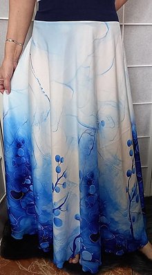 Sukne - Půlkolová dlouhá sukně - modré květy S/M - ZVÝHODNĚNÁ CENA - 16545973_