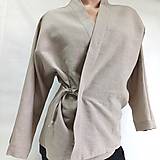 Kimoná - Ľanový kabátik kimonového vzhľadu "light sand" - 16547635_