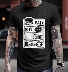 Pánske oblečenie - Pánske tričko - Eat, Sleep, Code, Repeat - 16547516_