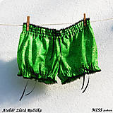 Nohavice - Bloomerky zelené s čiernou čipkou - 16547652_