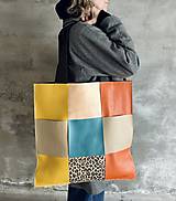 Veľké tašky - ŠACHOVNICA farebná kožená taška - 16549572_